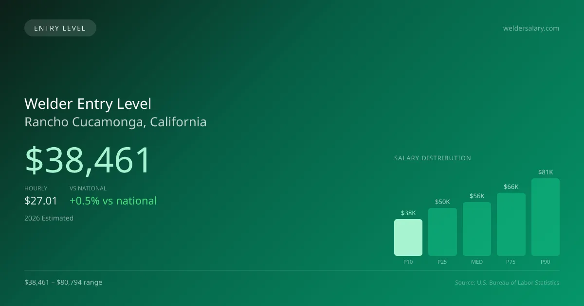 Welder Entry Level Salary in Rancho Cucamonga, CA — 2026 est., based on 2025 BLS