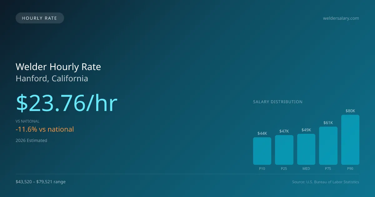 Welder Hourly Rate in Hanford, CA — 2026 est., based on 2025 BLS