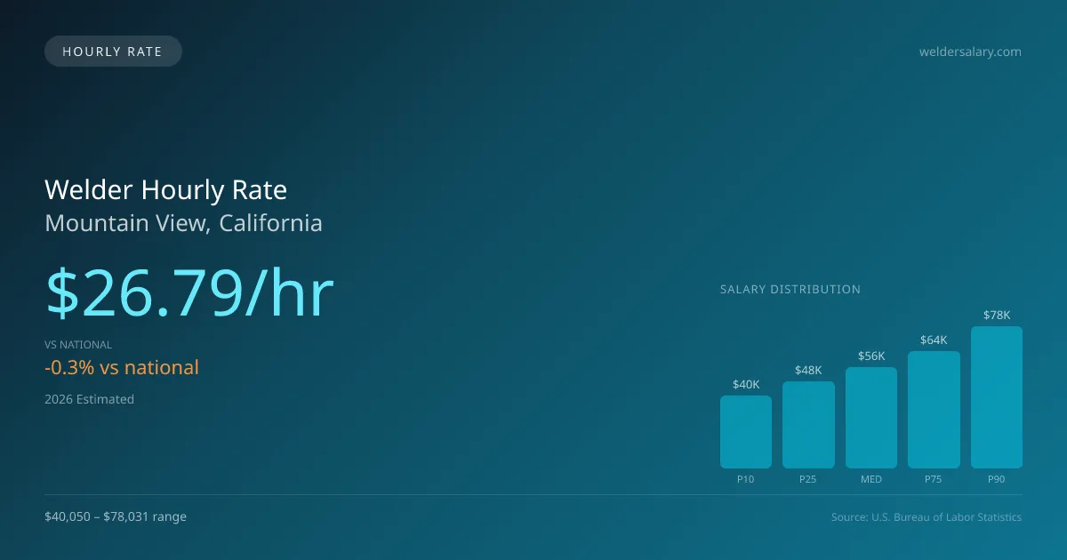 Welder Hourly Rate in Mountain View, CA — 2026 est., based on 2025 BLS