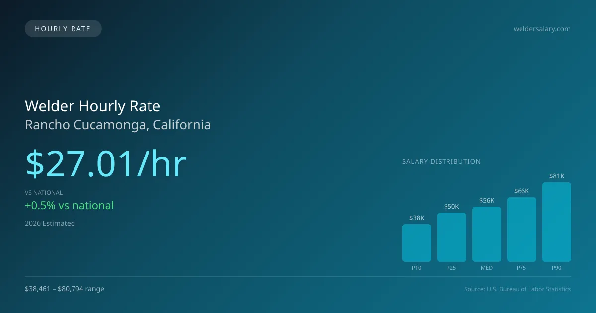 Welder Hourly Rate in Rancho Cucamonga, CA — 2026 est., based on 2025 BLS