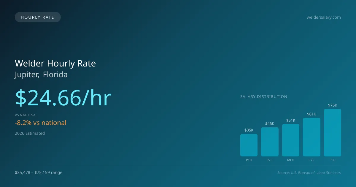 Welder Hourly Rate in Jupiter, FL — 2026 est., based on 2025 BLS