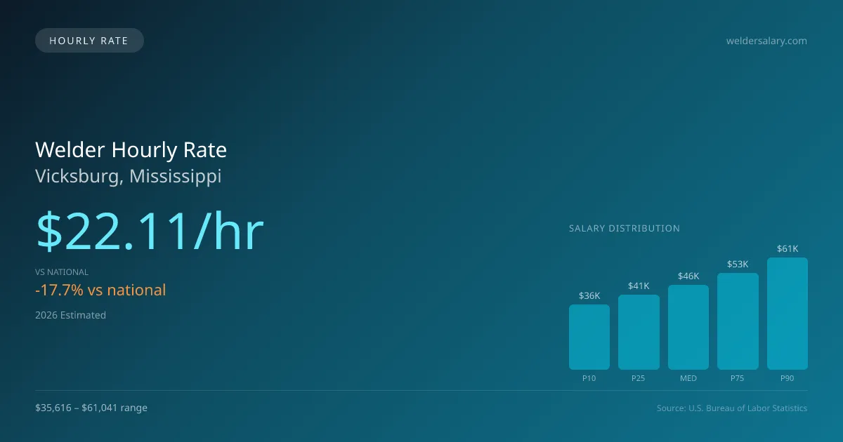 Welder Hourly Rate in Vicksburg, MS — 2026 est., based on 2025 BLS
