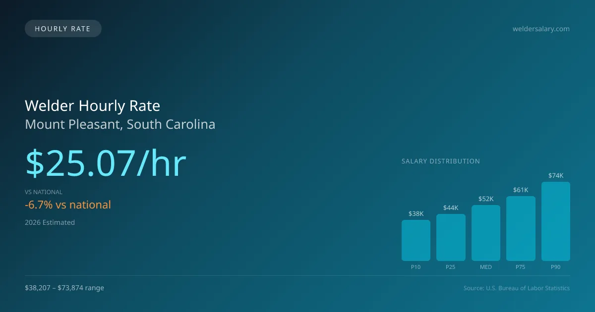 Welder Hourly Rate in Mount Pleasant, SC — 2026 est., based on 2025 BLS