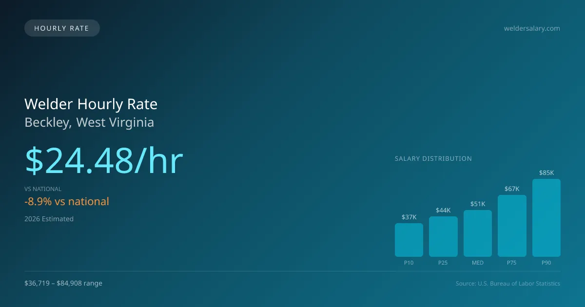 Welder Hourly Rate in Beckley, WV — 2026 est., based on 2025 BLS