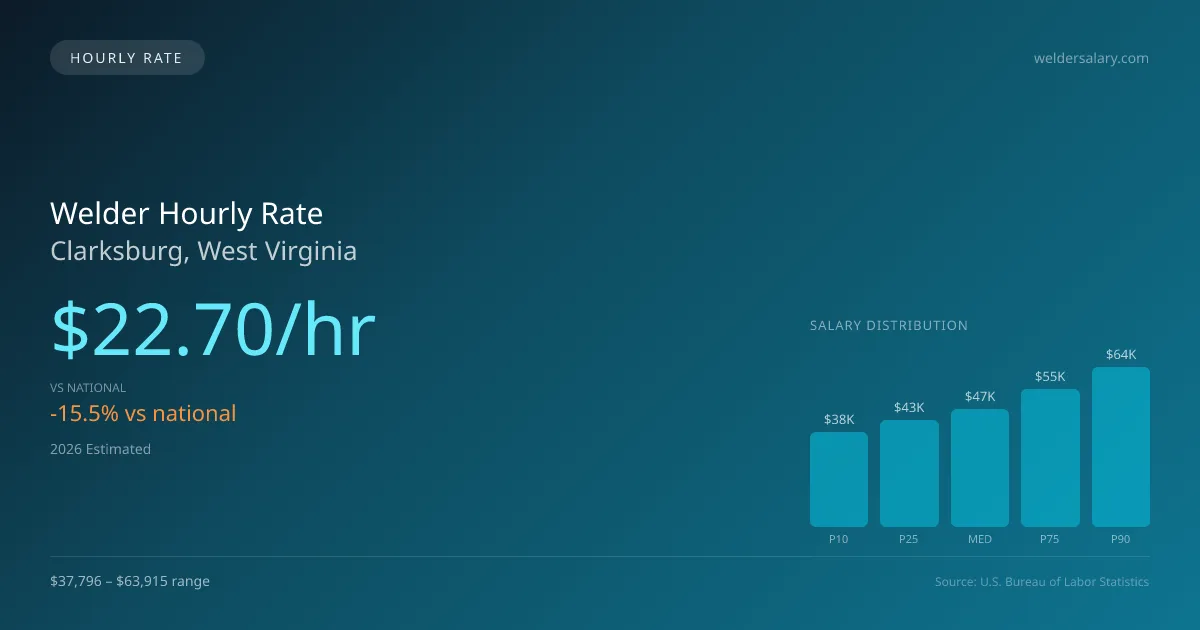 Welder Hourly Rate in Clarksburg, WV — 2026 est., based on 2025 BLS