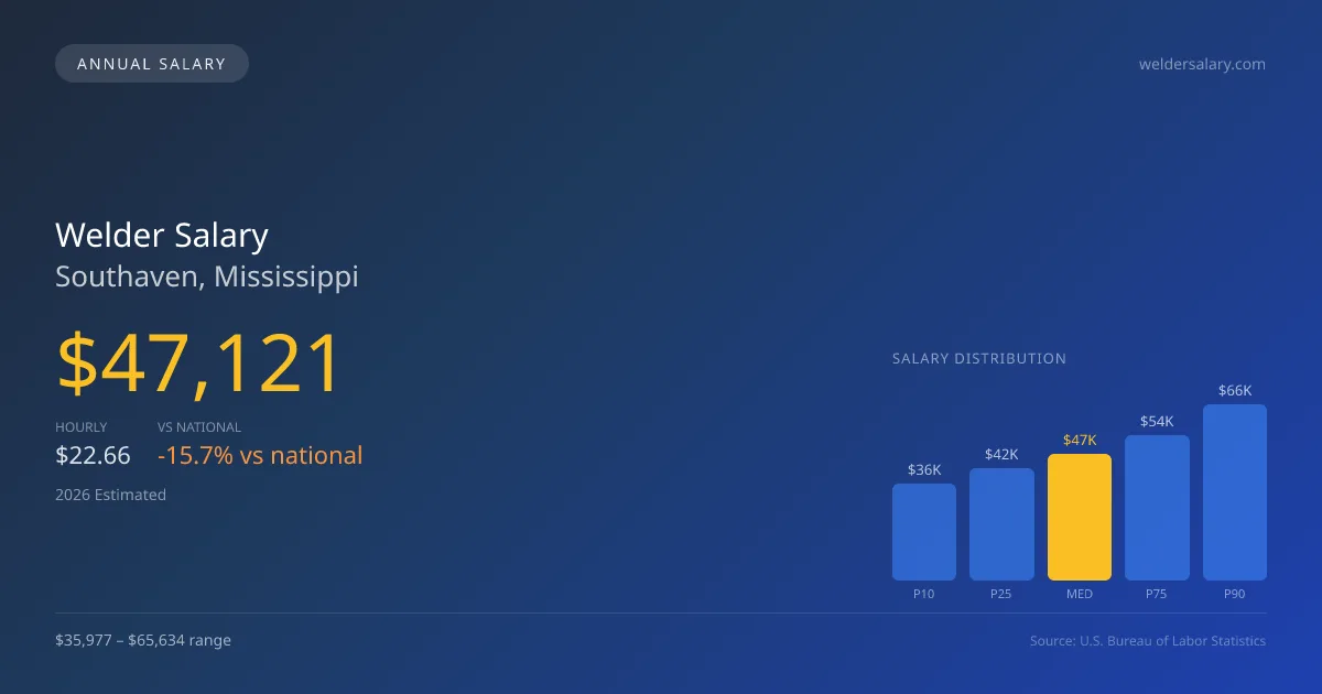 Welder Salary in Southaven, MS — 2026 est., based on 2025 BLS